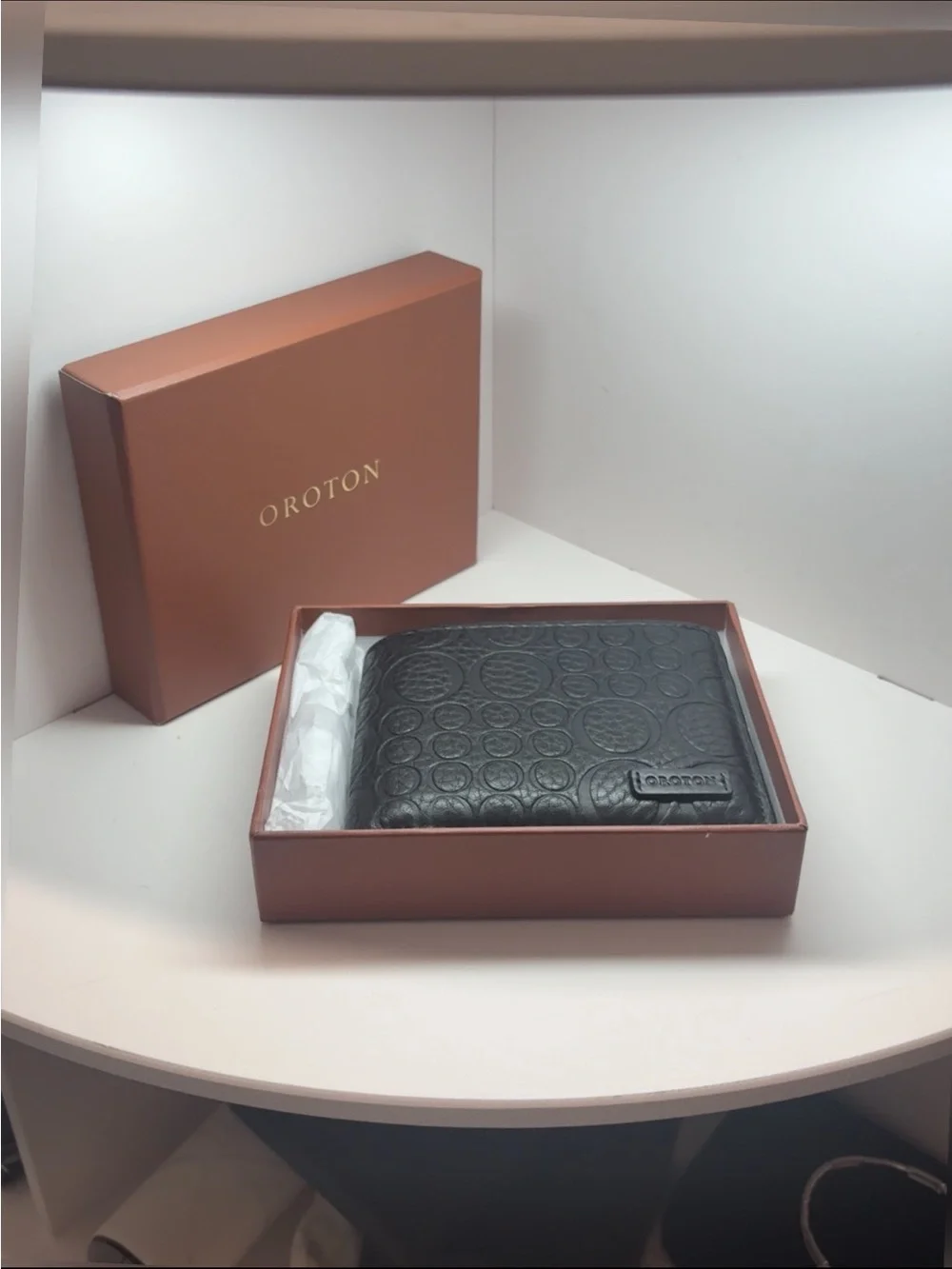 Oroton Black Embossed Circle Bifold Wallet